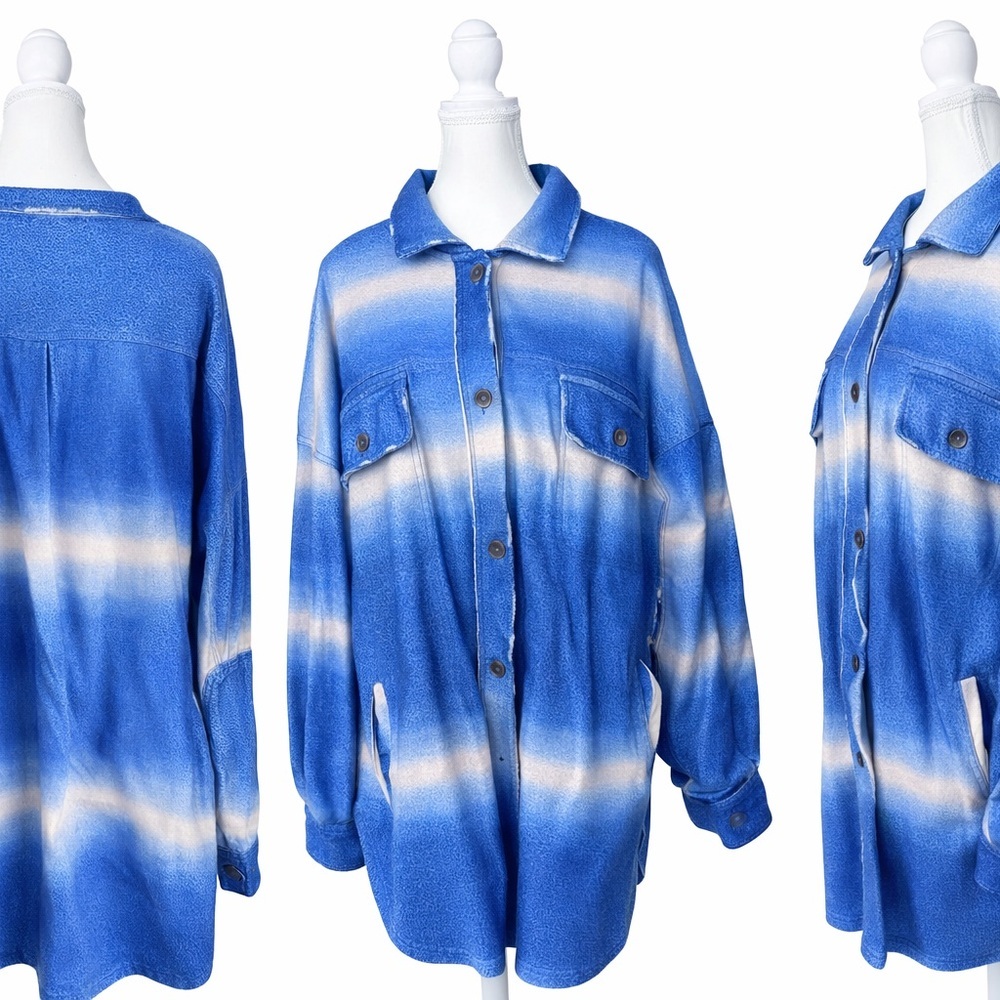 Free People Ruby Ombré Shacket Jacket | Sky Blue | XL - Picture 3 of 4